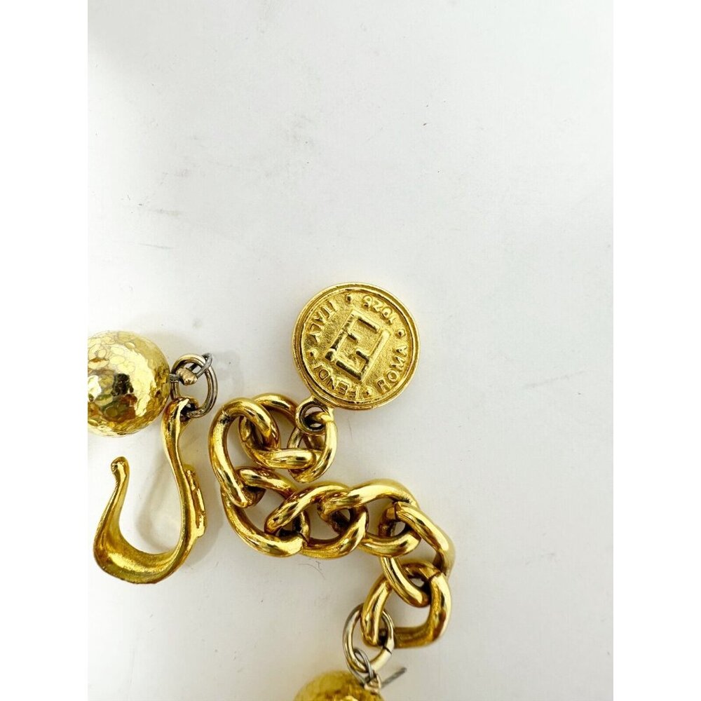 Fendi Vintage Italy Gold Plated Metal FF Logo Bead Collar‎ Necklace Adjustable - Picture 5 of 8